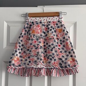 Oilily Skirt White with Navy Polka Dots and Pink & Yellow Accents Girls 8-9
